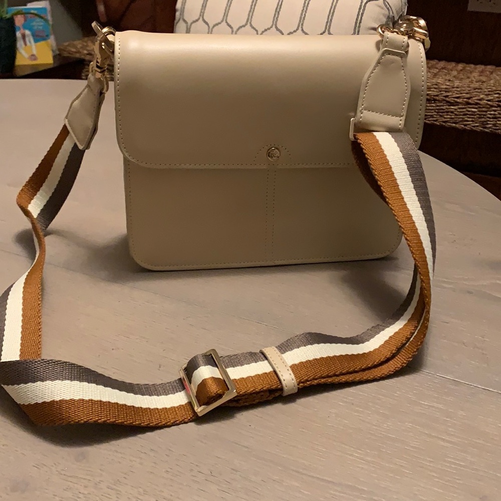 Spartina Shoulder Bag , Buff with striped strap.